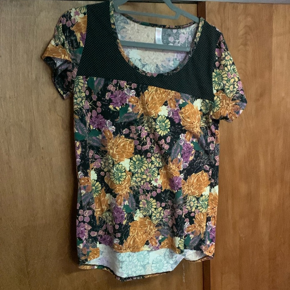 Floral Tee with Black Polka-Dot Detail